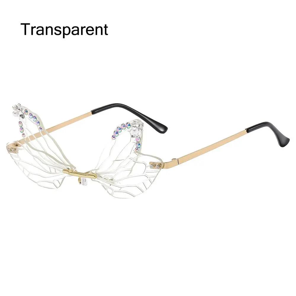 New Women Dragonfly Wings Sunglasses Luxury Fashion Bling Diamond Irregular Trendy Glasses Party Costume Matching Narrow Eyewear