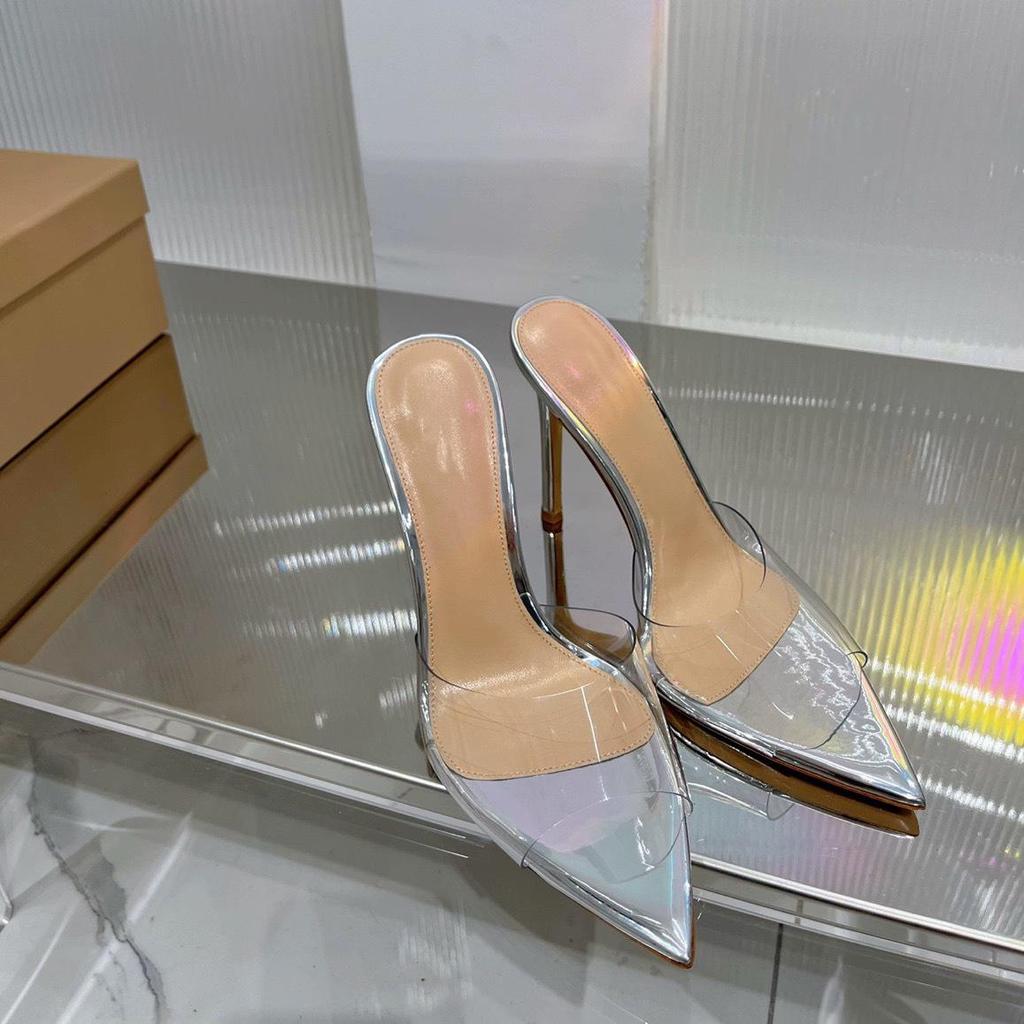 YX Women's 2026 Summer Transparent High Heel Slides - Stiletto Pointed Open Toe with Single Strap