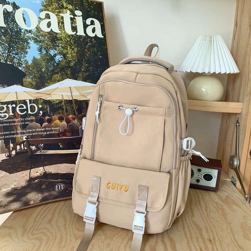 Schoolbag cute girl schoolbag new large capacity junior high school student high school student backpack drawstring letter embroidered backpack