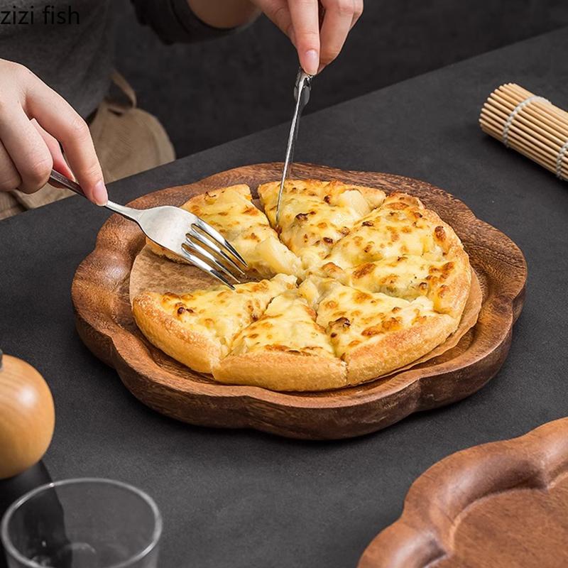 Walnut Wood Flower Shape Plate Restaurant Pizza Plate Steak Plate Dessert Dish Fruit Plates Molecular Food Specialty Tableware