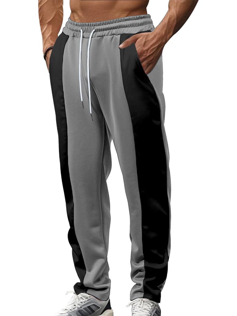 Men's Casual Quick-Dry Jogging Pants - Color Block, Loose Fit, Breathable Fabric with Drawstring Waist
