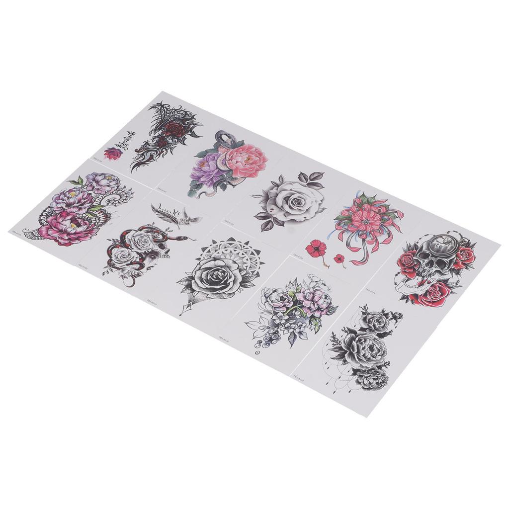 10 Sheet Waterproof Temporary Tattoo Sticker Women Flower Pattern Tattoo Sticker Accessory