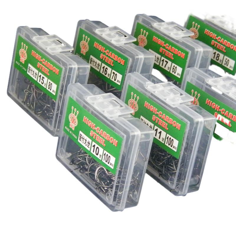 100pcs Boxed Tube Maruse Hooks Black High Carbon Steel Coon And Sea Fishing Hooks With Ring And Barbed Wire