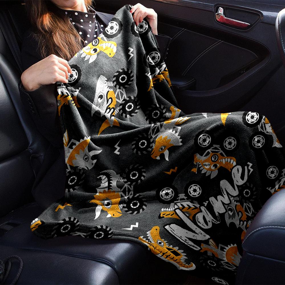 Custom Name Truck Theme Printed Blanket - Perfect for Couch, Bed, Travel & Outdoor Use | Machine Washable, Cozy & Durable.