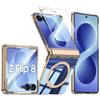 Capa Protetora Samsung Galaxy Z Flip 8 com Cobertura Completa da Dobradiça, Suporte Magnético e Design à Prova de Choque - Azul