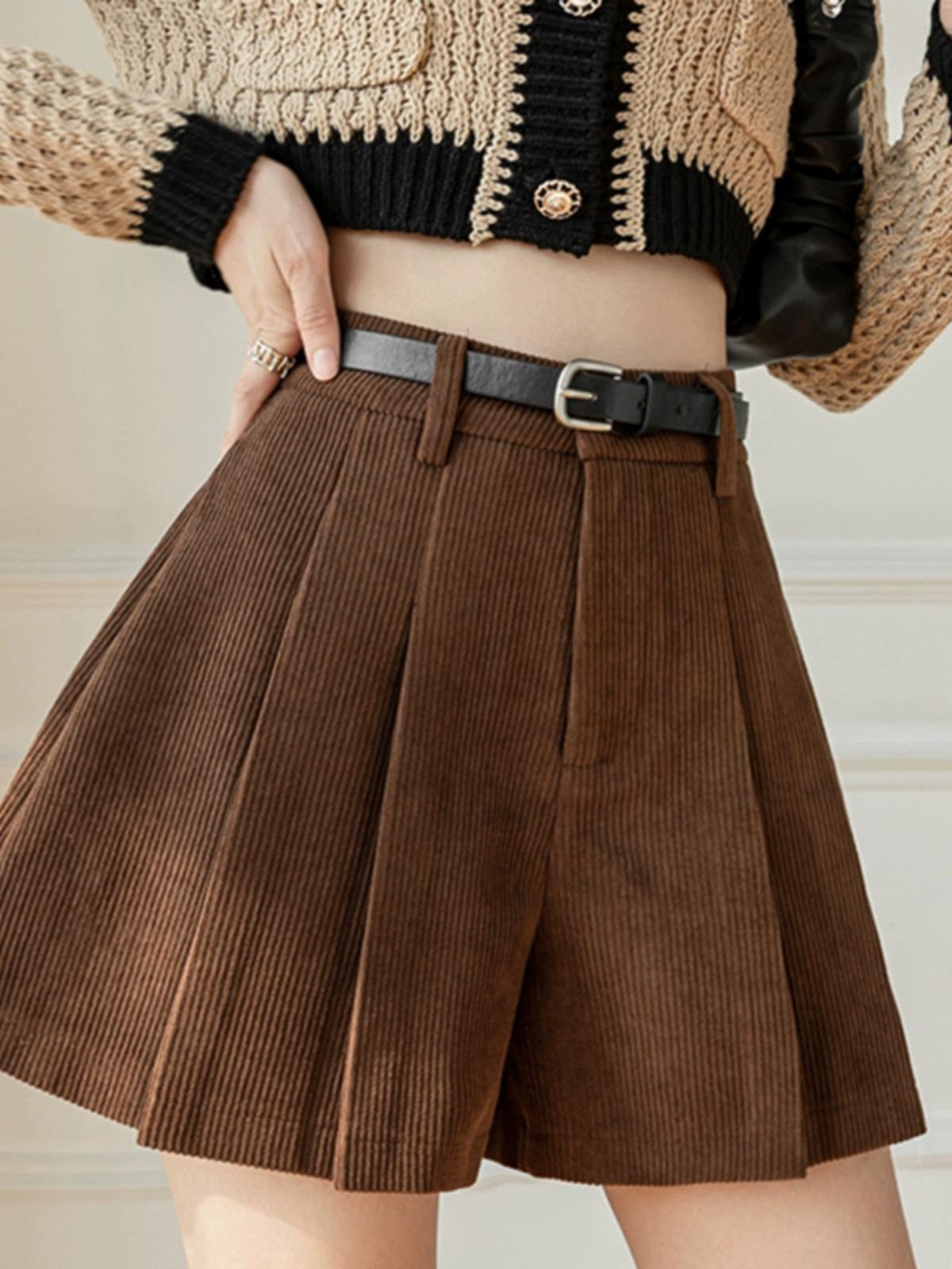 

Женские вельветовые кюлоты А-силуэта с плиссировкой и высокой талией, зимние шорты 2024 L кофейный