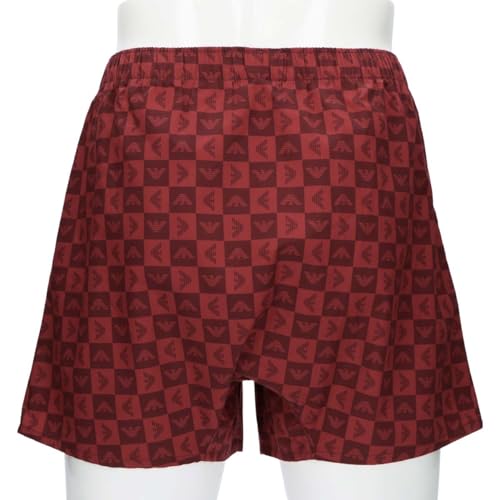 Emporio Armani Men's Checkered Eagle Cotton Woven Trunks, Front Opening, Japanese Size, Navy, 54240001, Size 68