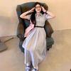 French Blue Striped Shirt Dress Women's Clothing Summer New Waist and Thin Temperament A-word Long Dress