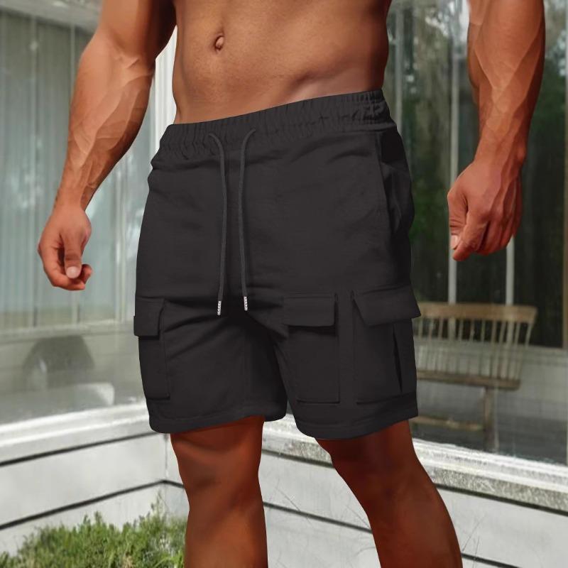 

Summer New Men s Short Casual Workwear Multi Pocket Solid Color Elastic Shorts S чорний