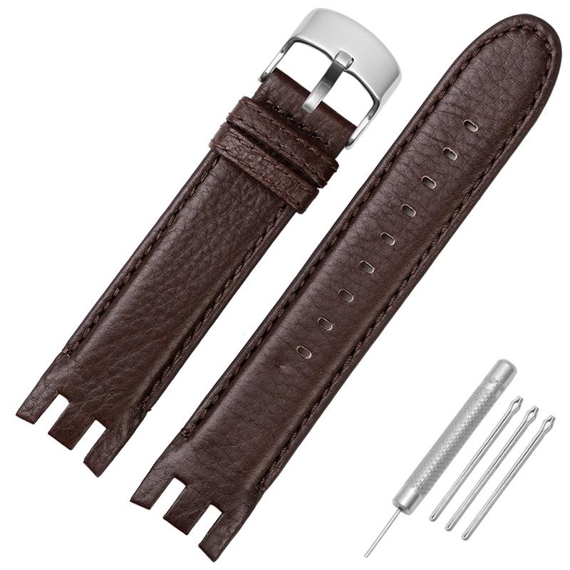 

For Swatch YRS Series White Blue Brown leather Strap YRS403 412 402G Curved End Bands Watch Chain Men s 21mm Watch Band Bracelet 21mm
