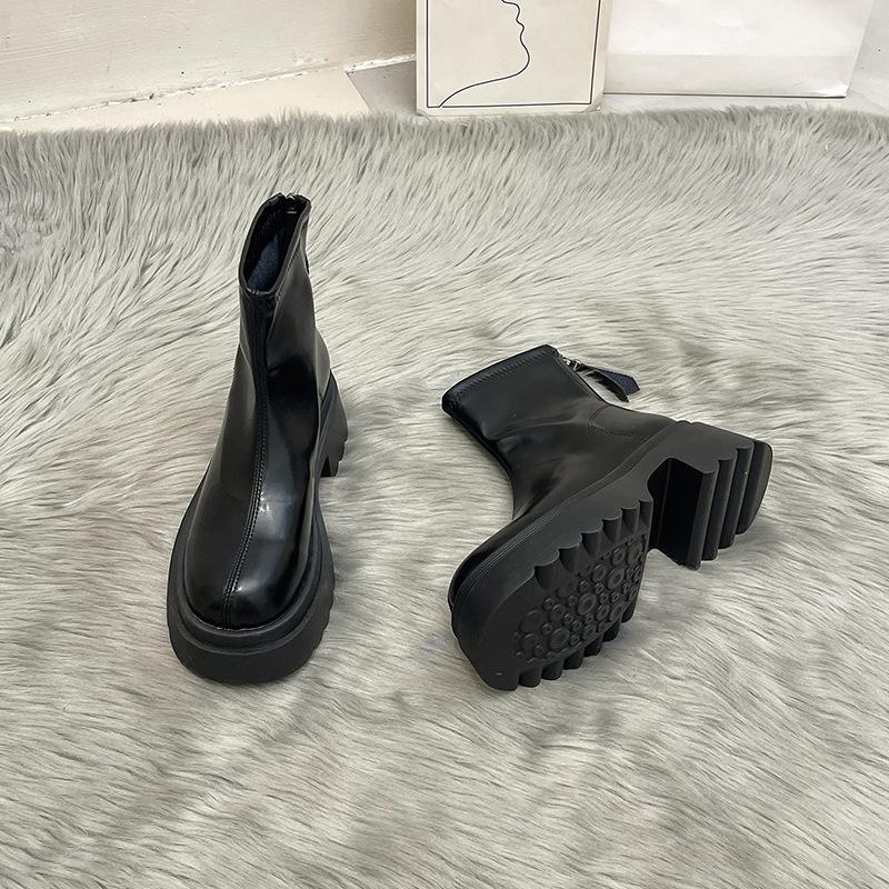 

Coarse heel short boots women s spring and autumn single boots 2025 autumn new Chelsea boots women s heightened thick-soled thin Martin boots 40 чёрный