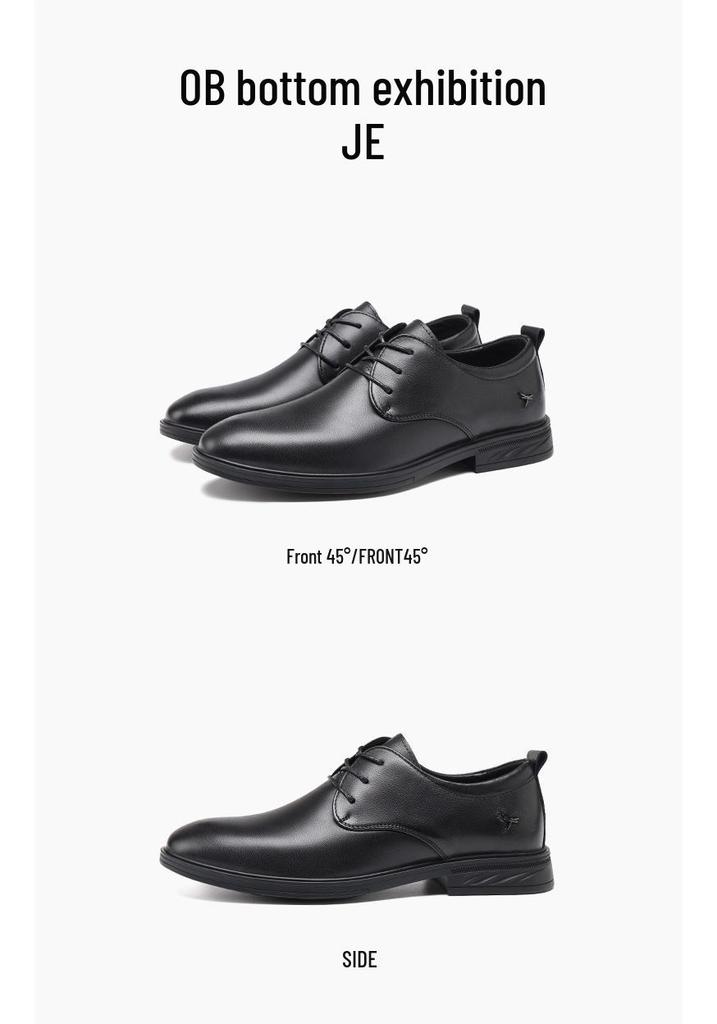 Red Dragonfly Men's Black Leather Shoes - British Style, Soft Sole, Ideal for Weddings, Business, and Casual Wear.