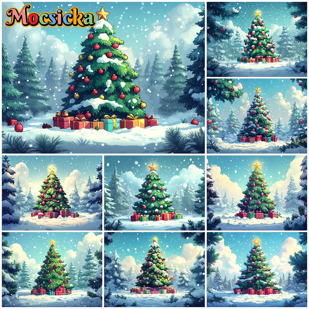 Mocsicka Big Christmas Tree Photography Background Winter Snow New Year Party Wallpaper Forest Gift Decoration Festival Backdrop