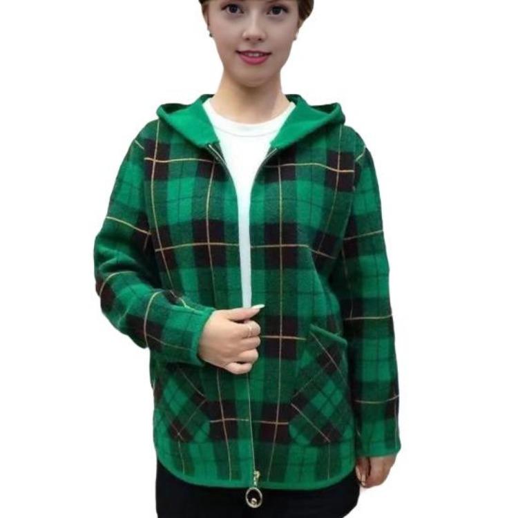 Women Plaid Wool Blend Shacket Jacket Casual Long Sleeve Zip Up Hooded Coat Fall Winter Warm XL зелёный