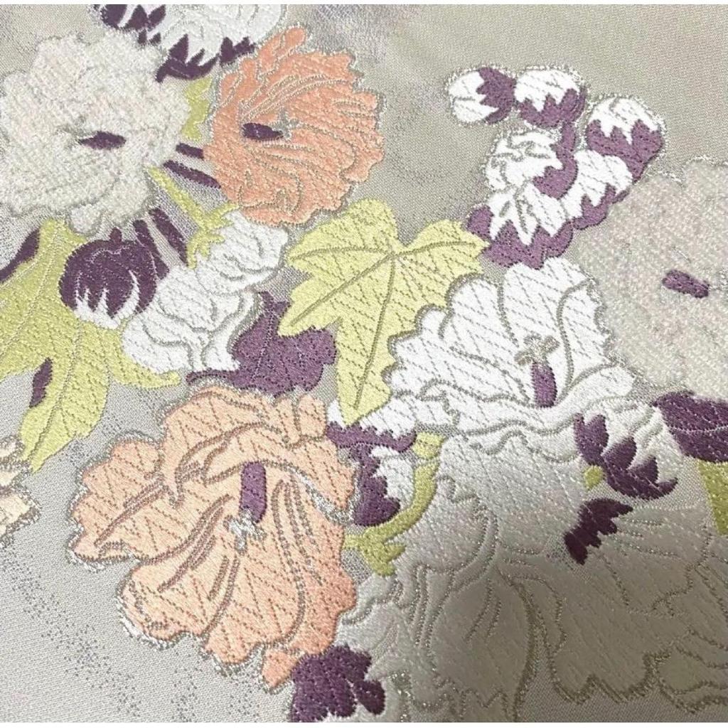 Used New, Fukuro Obi (a type of kimono sash), Nishijin-ori (textile woven in Nishijin, Kyoto), seasonal flowers