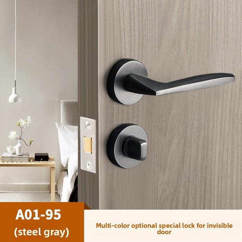 Stainless Steel Bathroom Keyless Door Lock Household Wooden Door Handle Lock Indoor Black Red and Green Indicator Door Handle