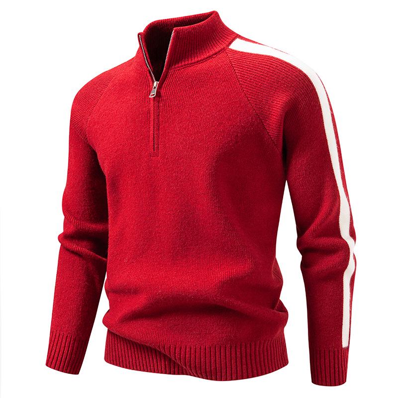 2025 Winter Men's Korean Style Half-Zip Stand Collar Knit Pullover, Plus Size Casual Base Layer
