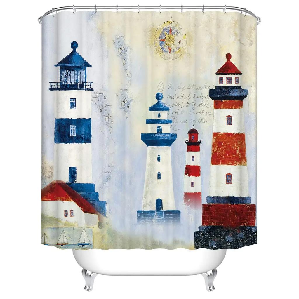 Seascape Wall Decor Portland Head Lighthouse Shower Curtain Landscape Artwork Tropical Ocean Art Curtain For Bathroom With Hooks