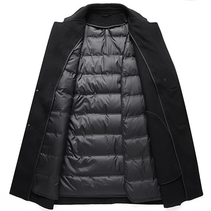 Jesień i Zima Nowy Styl Kurtka Puchowa z Odpinaną Podszewką Dwustronny Wełniany Płaszcz Męski z Kołnierzem Garniturowym Średniej Długości Wełniany Płaszcz dla Mężczyzn