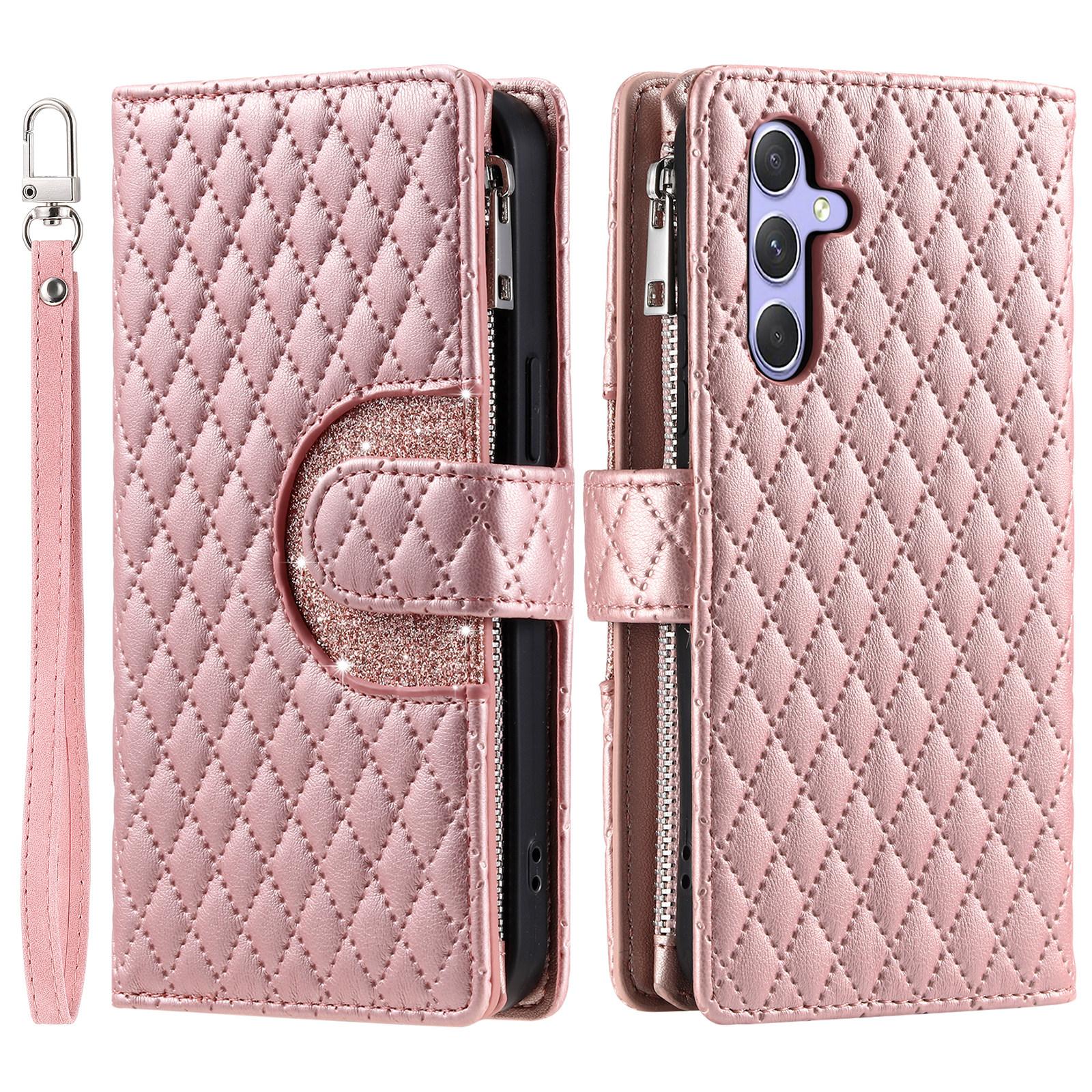 

For Samsung Galaxy S26+ Case Zipper Pocket Glitter Leather Phone Cover with Wrist Strap
