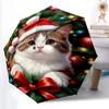 1 pièce Parapluie Automatique Robuste à 8 Baleines, Parapluie Chat de Noël, Impression Numérique, Parapluie Pliable pour Utilisation Extérieure en Déplacement