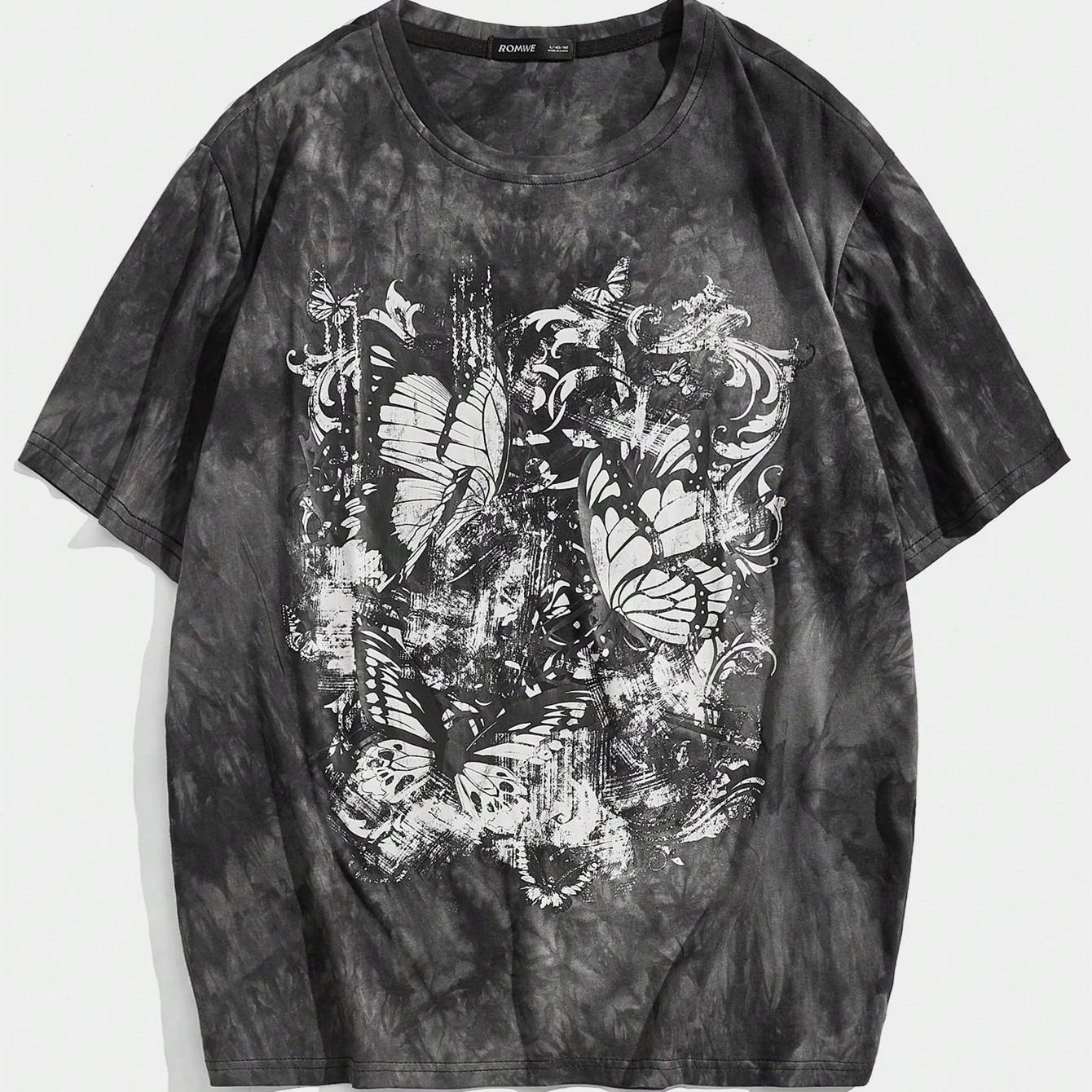 

ROMWE Мужская хлопковая футболка с принтом бабочки в стиле тай-дай Y2k 6XL