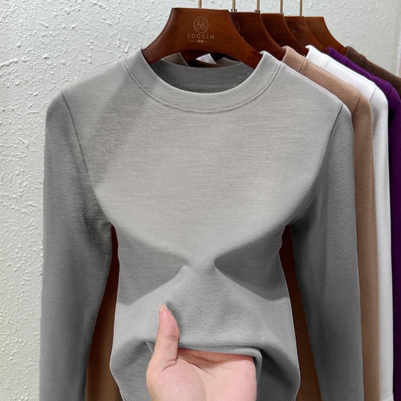 Crew neck German velvet bottoming shirt women's spring and summer new double-sided integrated velvet thickened slim-fitting long-sleeved inner top