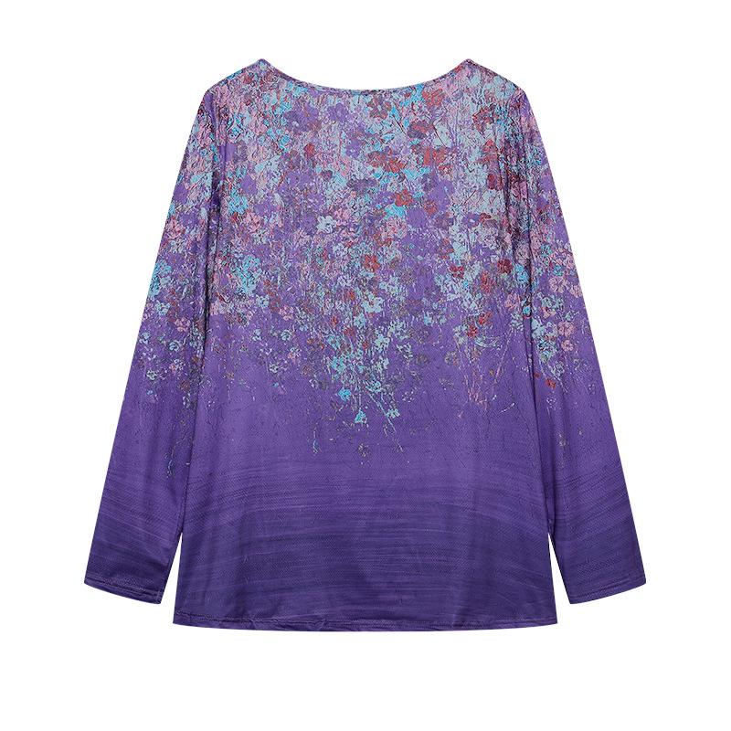 2023 Women's Floral V-neck Zipper Long Sleeve Top
