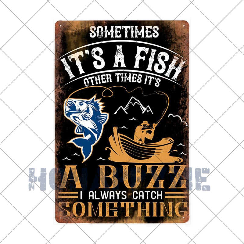 Fish Vintage Posters Sign Metal Plates Fisherman Fishing Solves Rules Classic Salmon Plaques Home Decoration Accessories 20X30CM