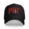MIT Logo Schwarze Baseballkappe mit Rot-Grauem Design Klassische Passform für Unisex und Damen Lässige Outdoor-Bekleidung