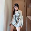 2025 Women's Trendy Casual Long-Sleeve Graffiti Print Round Neck Loose T-Shirt for Early Autumn