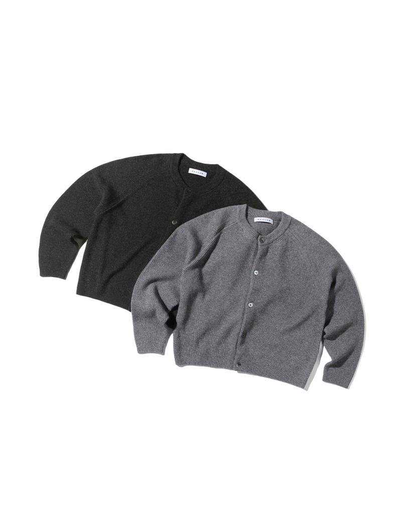 Beslow Cashmere Blended Crew Neck Cardigan Melange Charcoal