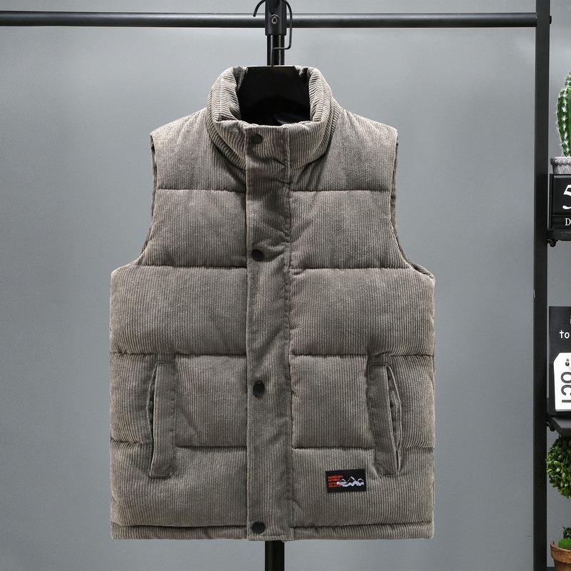 Vest Men's Autumn and Winter Coat Trendy Corduroy Handsome Stand-up Collar Down Cotton Vest Versatile Vest