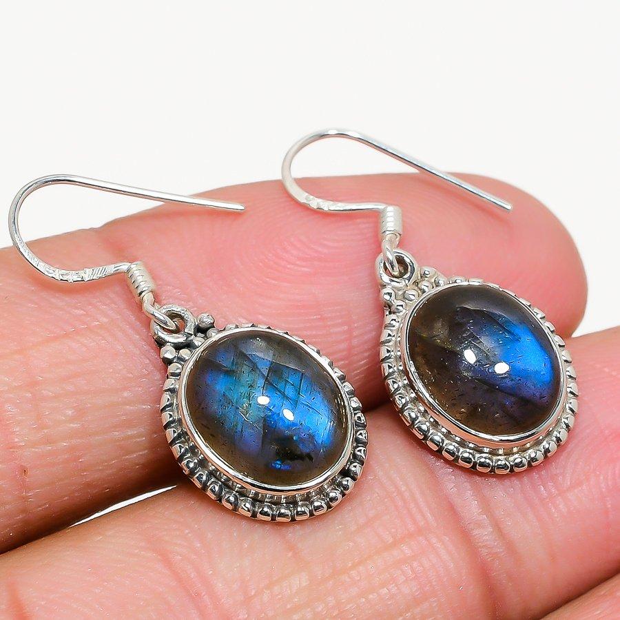 Piatră prețioasă naturală Labradorit Argint Sterling 925 Masiv Cadou Cercel 1.25" a7h56