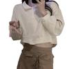Fall Wear Preppy Polo Neck Hoodie For Women Simple Solid Color Loose And Versatile Short Crop Top
