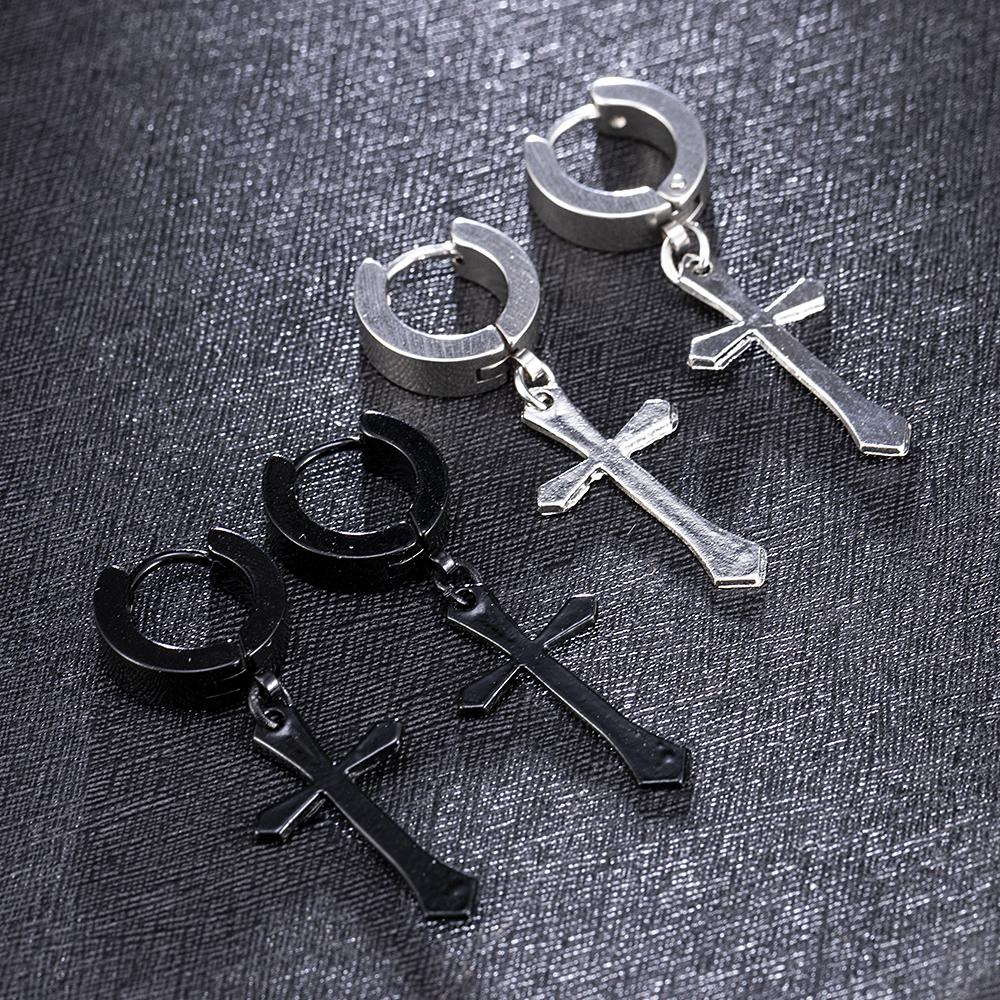 Mode Herren Edelstahl Kreuz Anhänger Knorpel Hängeohrringe Punk Zirkon für Coole Frauen Mädchen Freundschaftsgeschenke
