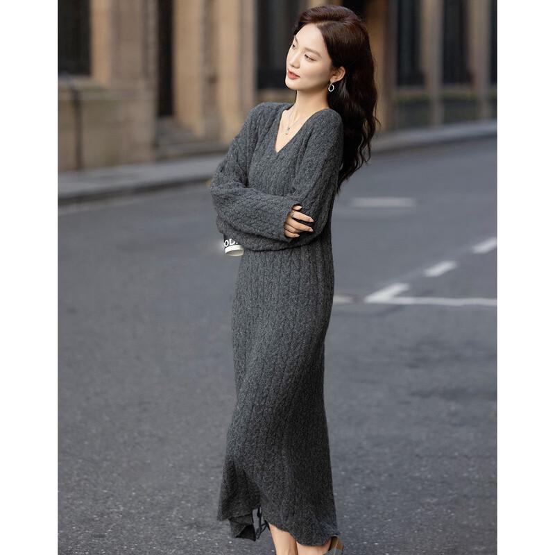 Demana Women's Winter Wool Blend Cable Knit Straight Dress