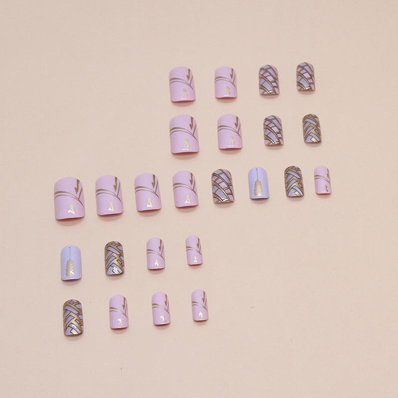 24 Stück Nagelpflaster zum Tragen von Nägeln, abnehmbares Nagelpflaster, quadratisch, mittellang und lang, mit Weizenähren-Karomuster