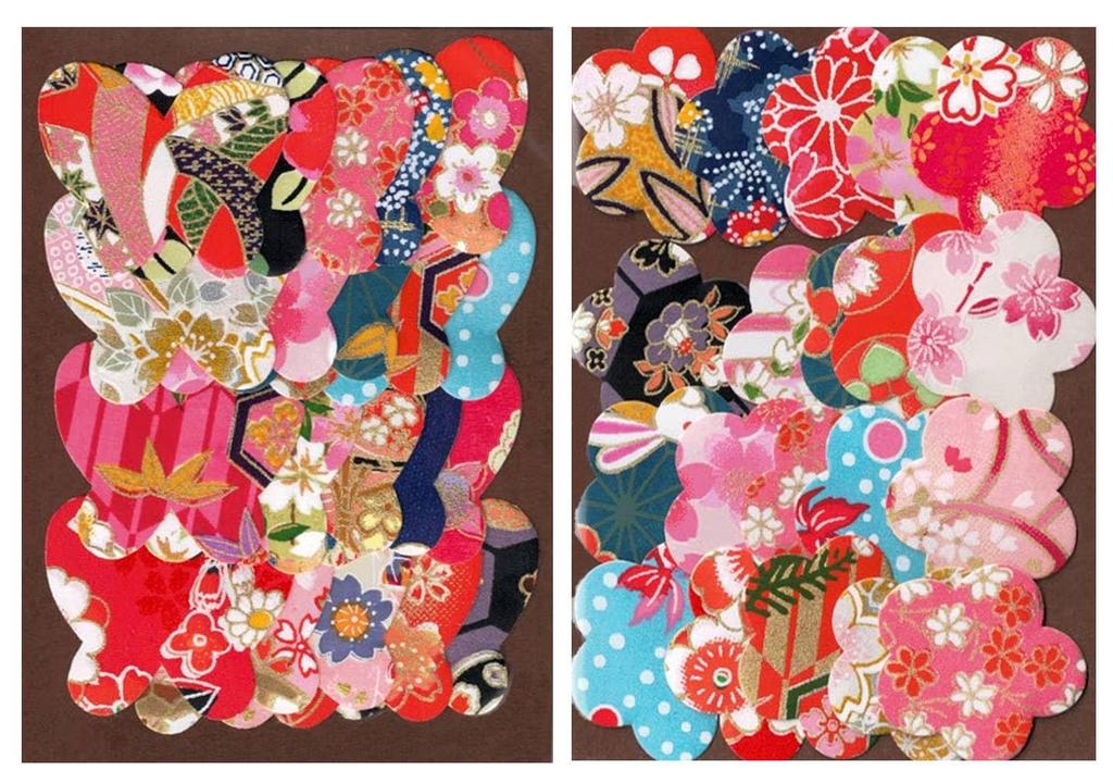 Kawasumi Washi Special Kyoto Yuzen Chiyogami Stickers Blossom Butterfly 40 Stickers Hand-Dyed (Plum & Designs, Total)