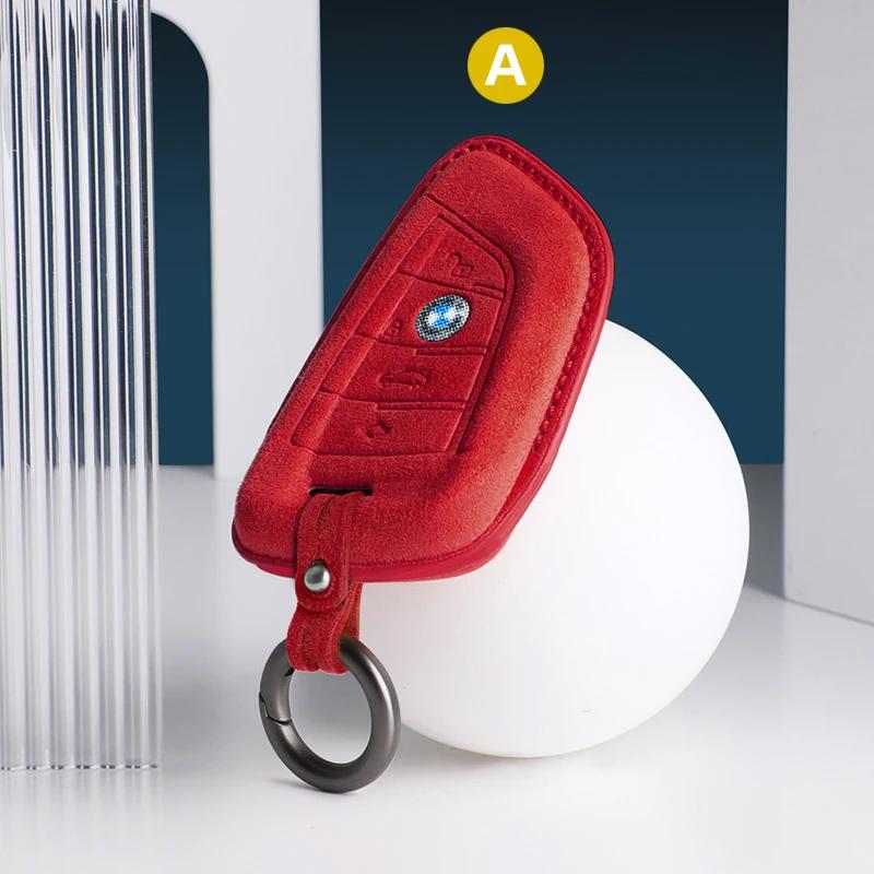 Car Accessories Key Case Cover Keychain For BMW 1/3/5/7 Series X1/X2/X3/X5/X6 Alcan Tara Suede Remote Fob Keybag Keyrings
