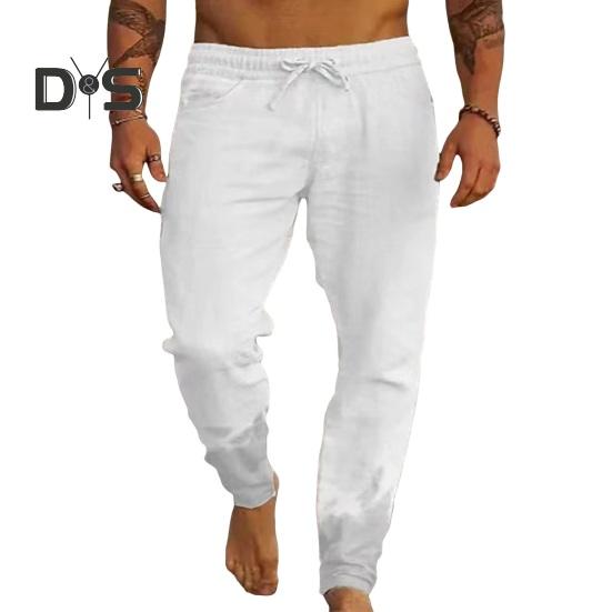 

Мужские брюки с эластичной талией на шнурке и боковыми карманами, однотонные повседневные школьные рабочие спортивные брюки для путешествий 2XL белый