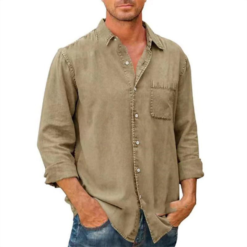 

Чоловіча весняно-осіння сорочка однотонна з відкладним коміром, на ґудзиках, з кишенями, з довгим рукавом, повсякденна, модна, сорочка карго XL хакі