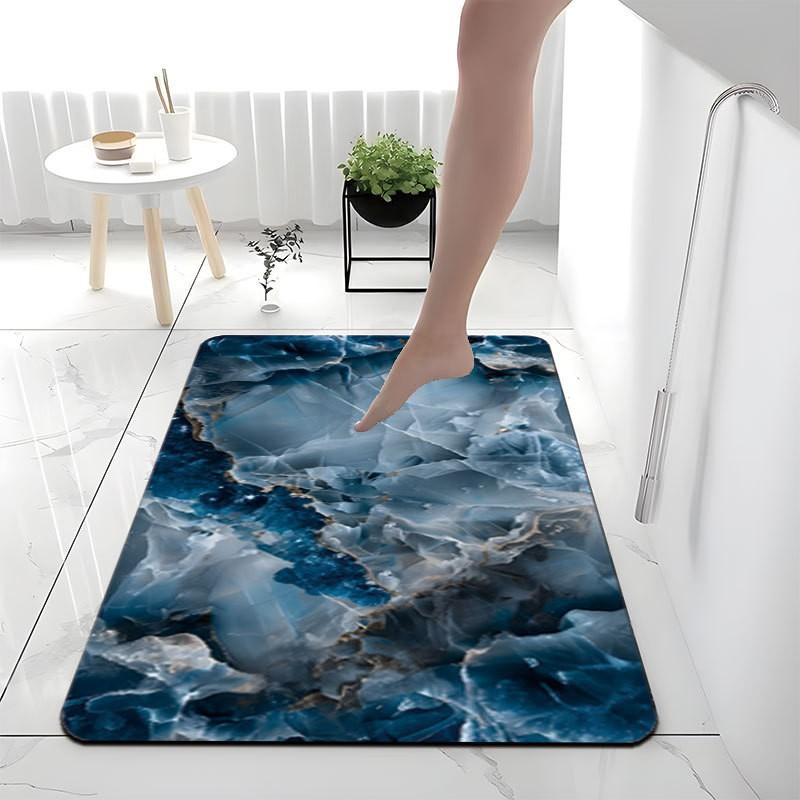 Nordic Marble Absorbent Bath Mat Bathroom Entryway Non-Slip Floor Rug Washable Square Design