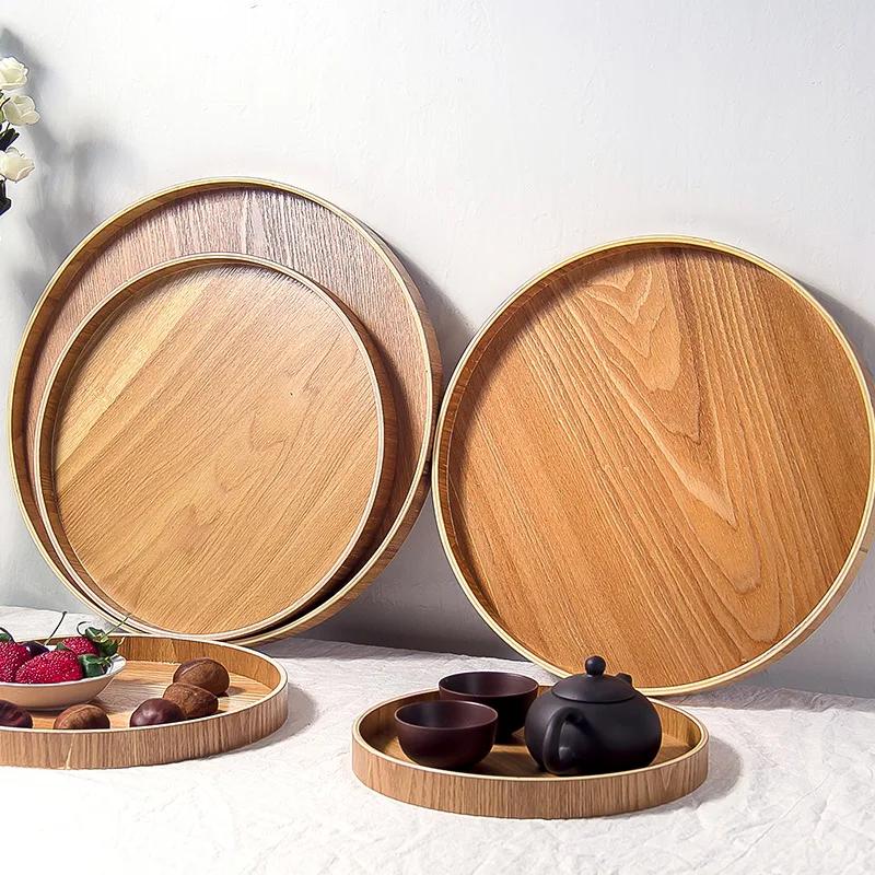 Rundes Tablett im japanischen Stil Servierplatte für Speisen Holz Snack Dessertteller Teebrett Natur Tee Speisen Serviergeschirr Getränkeplatte WF
