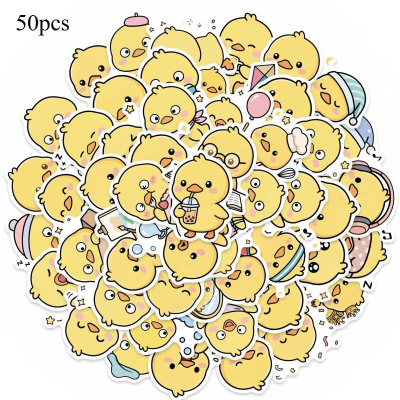 50pcs Cute Little Yellow Duck Doodle Stickers Tablet And Laptop Stickers Phone Decorations Birthday Gift Box Stickers for Pads