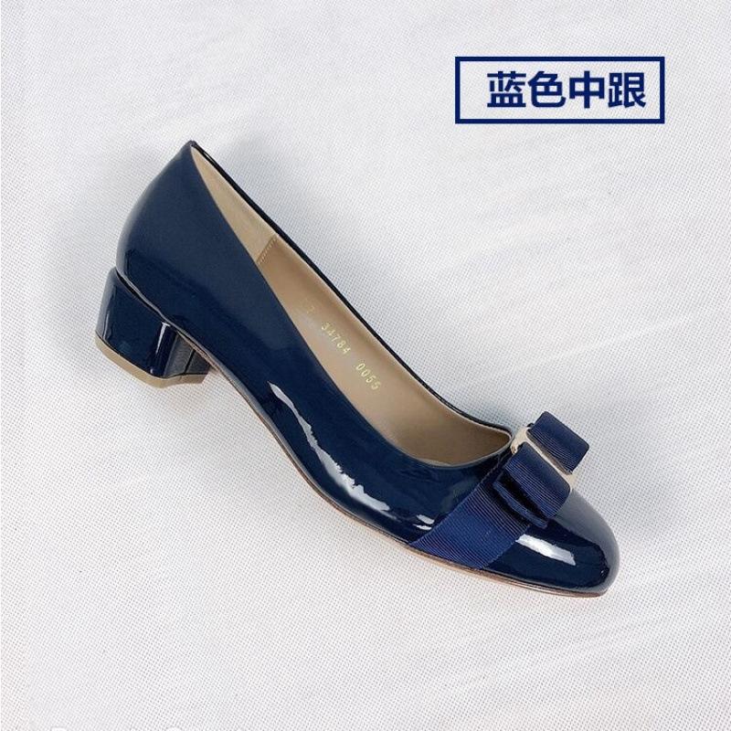 Patent leather leather single shoes bow flat bottom round head shallow mouth new red wedding shoes versatile thick heel medium heel women's shoes