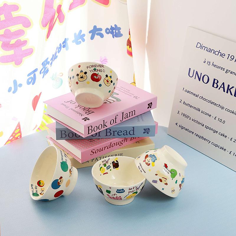 Cartoon Animal Creative Ceramic Bowl Cute Cream Color Household Dessert Bowl Breakfast Bowl Girl Birthday Gift Gift