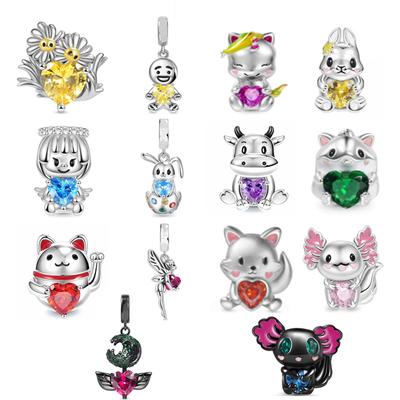 New Copperdaisy Bunny Cat Mouse Calf Embraces Heart Gemstone Charm Bead Fit Original Braceletdiy Women Jewelry