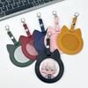 PU Leather Card Holder Cat Ear Design Cute Round Badge Reel For Work Office Travel Luggage Keychain Pendant
