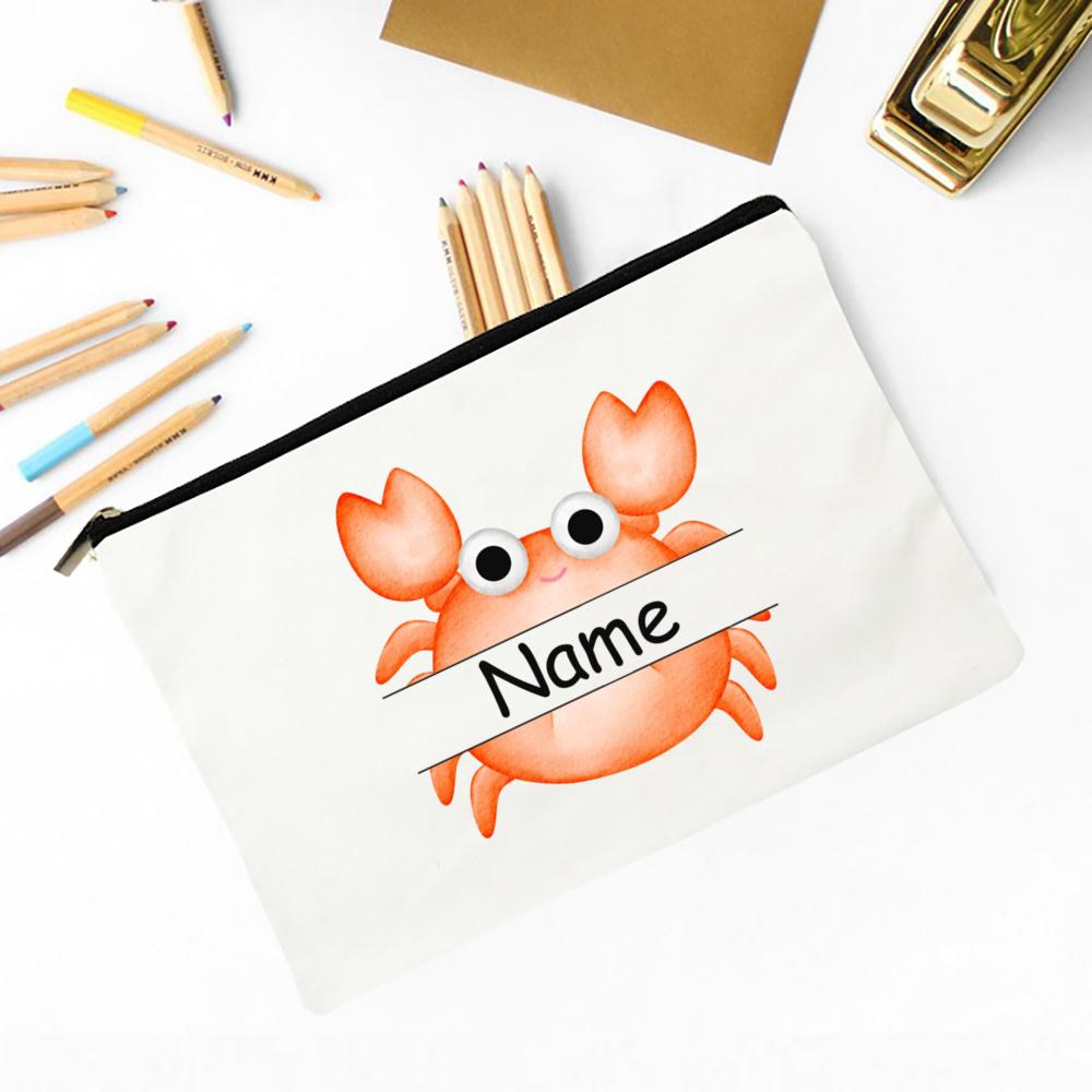 Personalized Beach Crab with Name Pencil Bag Stationery Bags Travel Makeup Toiletry Pouch Birthday Back To School Gift for Kids